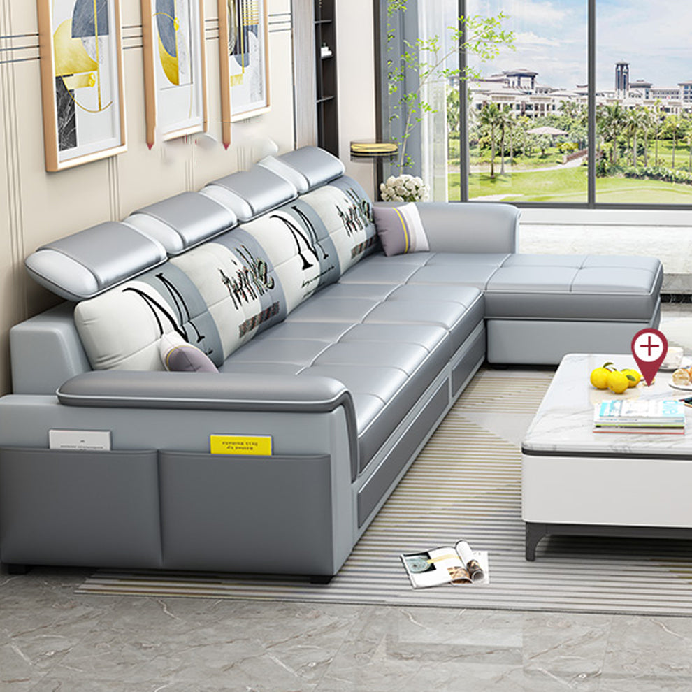 Pillow Top Arm Sofa 31.49" High Faux Leather/Linen Sofa Ottoman Included Clearhalo 'furn' 'furn_sofas' 'Furniture' 'Living Room Furniture' 'Sofa' 'sofas' 7438862