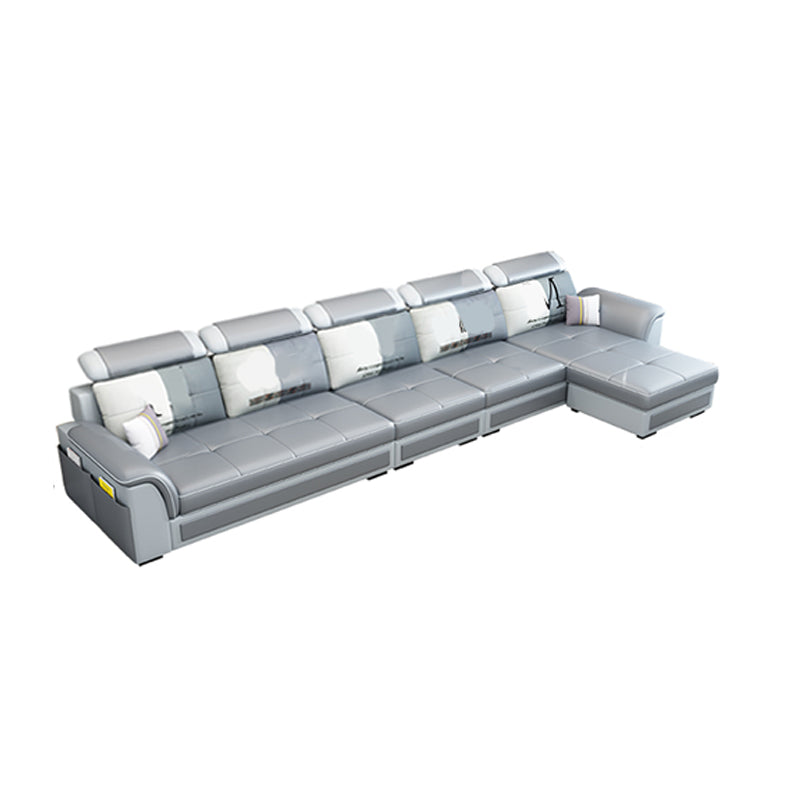Pillow Top Arm Sofa 31.49" High Faux Leather/Linen Sofa Ottoman Included 5-Seater Sofa with Ottoman Clearhalo 'furn' 'furn_sofas' 'Furniture' 'Living Room Furniture' 'Sofa' 'sofas' 7438863