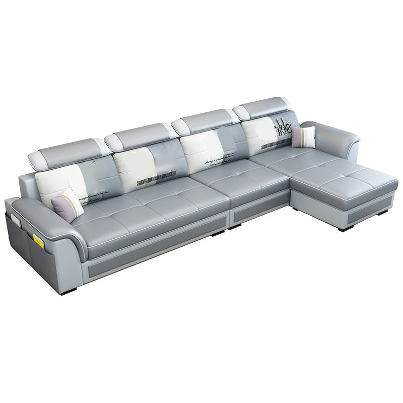 Pillow Top Arm Sofa 31.49" High Faux Leather/Linen Sofa Ottoman Included Clearhalo 'furn' 'furn_sofas' 'Furniture' 'Living Room Furniture' 'Sofa' 'sofas' 7438864