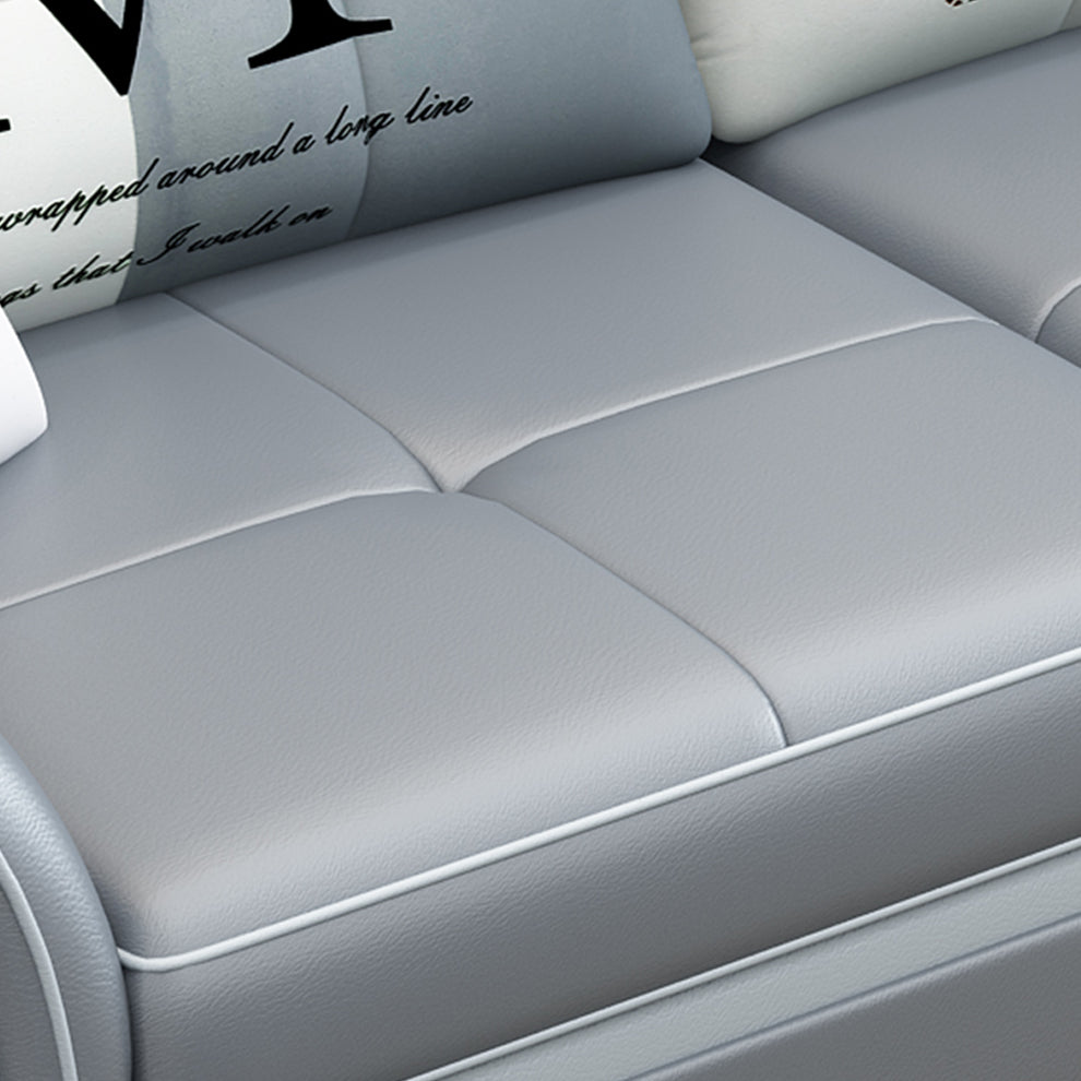 Pillow Top Arm Sofa 31.49" High Faux Leather/Linen Sofa Ottoman Included Clearhalo 'furn' 'furn_sofas' 'Furniture' 'Living Room Furniture' 'Sofa' 'sofas' 7438868