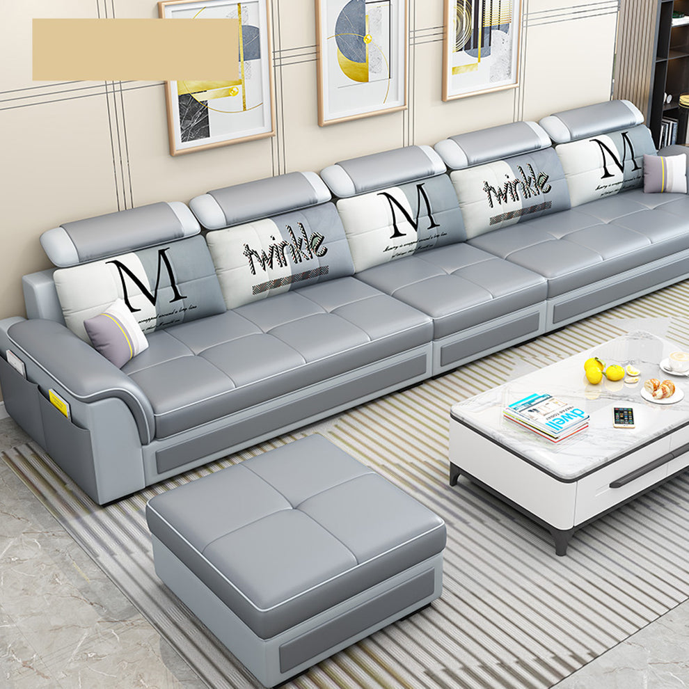 Pillow Top Arm Sofa 31.49" High Faux Leather/Linen Sofa Ottoman Included Clearhalo 'furn' 'furn_sofas' 'Furniture' 'Living Room Furniture' 'Sofa' 'sofas' 7438869