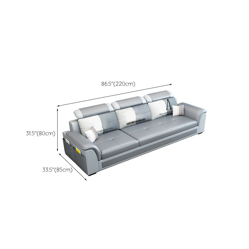 Pillow Top Arm Sofa 31.49" High Faux Leather/Linen Sofa Ottoman Included Clearhalo 'furn' 'furn_sofas' 'Furniture' 'Living Room Furniture' 'Sofa' 'sofas' 7438870