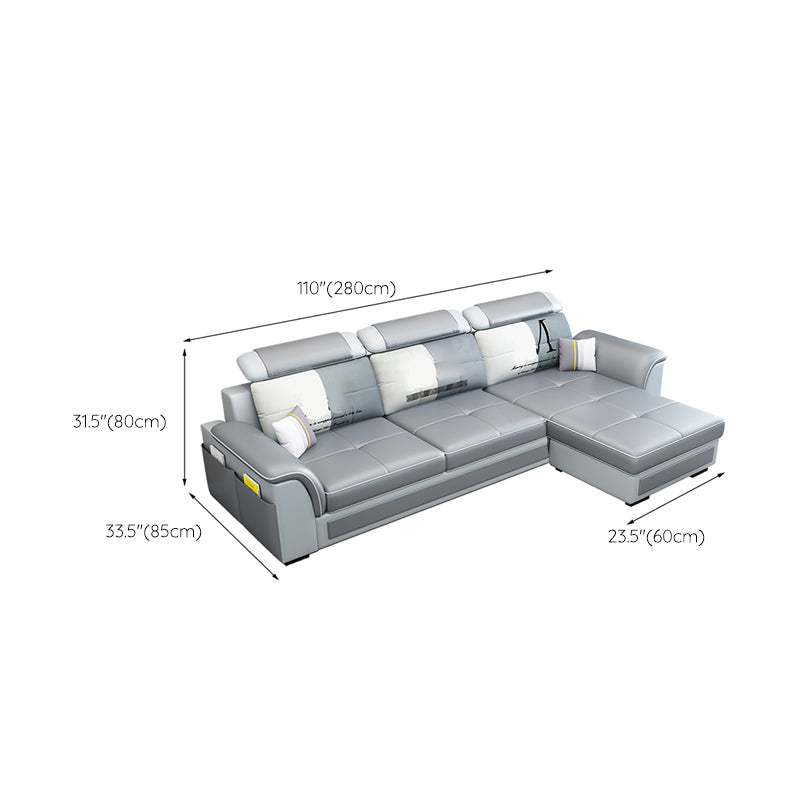 Pillow Top Arm Sofa 31.49" High Faux Leather/Linen Sofa Ottoman Included Clearhalo 'furn' 'furn_sofas' 'Furniture' 'Living Room Furniture' 'Sofa' 'sofas' 7438871
