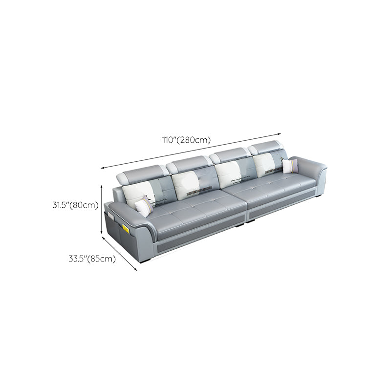 Pillow Top Arm Sofa 31.49" High Faux Leather/Linen Sofa Ottoman Included Clearhalo 'furn' 'furn_sofas' 'Furniture' 'Living Room Furniture' 'Sofa' 'sofas' 7438872
