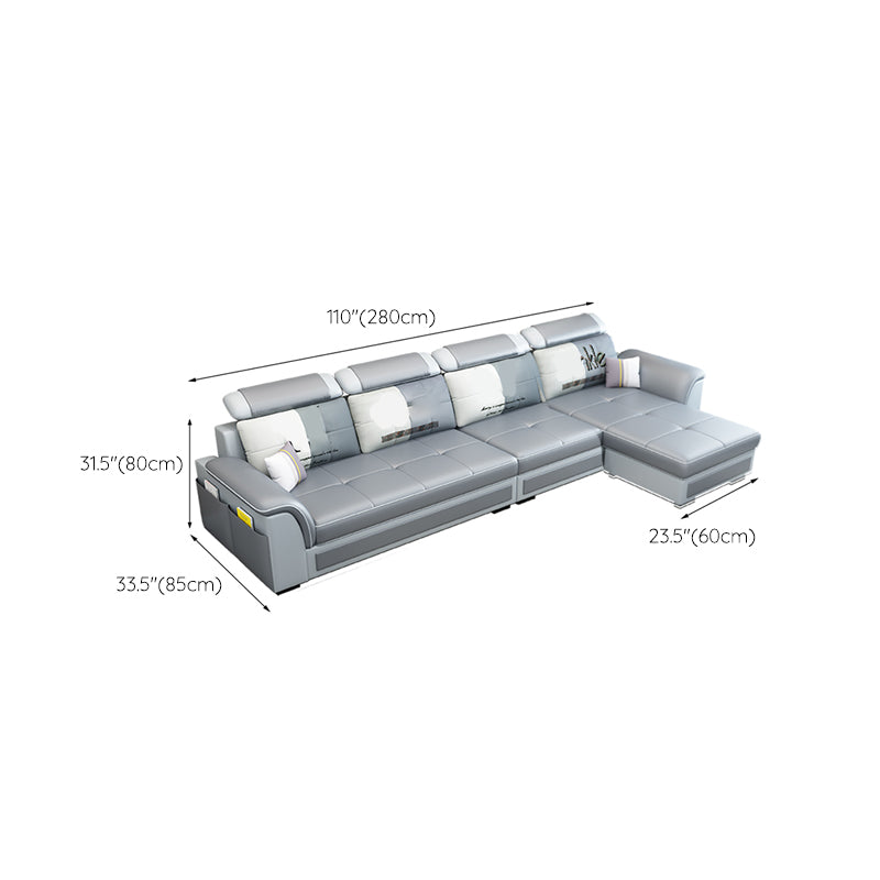 Pillow Top Arm Sofa 31.49" High Faux Leather/Linen Sofa Ottoman Included Clearhalo 'furn' 'furn_sofas' 'Furniture' 'Living Room Furniture' 'Sofa' 'sofas' 7438873