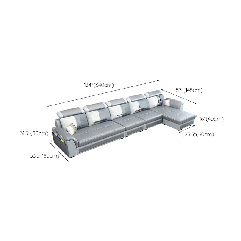 Pillow Top Arm Sofa 31.49" High Faux Leather/Linen Sofa Ottoman Included Clearhalo 'furn' 'furn_sofas' 'Furniture' 'Living Room Furniture' 'Sofa' 'sofas' 7438874
