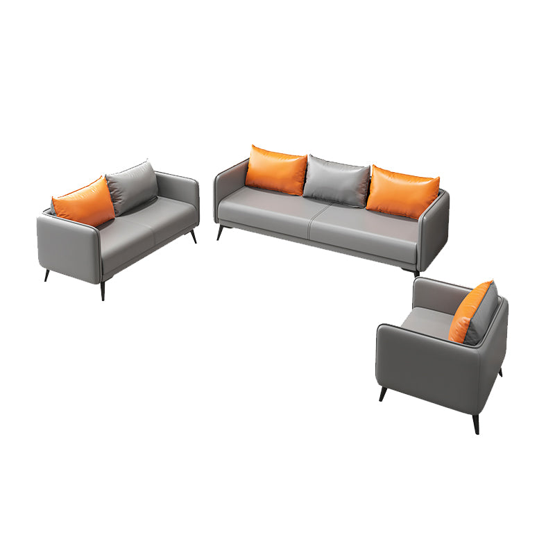 Tuxedo Arm Sofa 24.8" High Faux Leather/Genuine Leather Sofa with Pillows