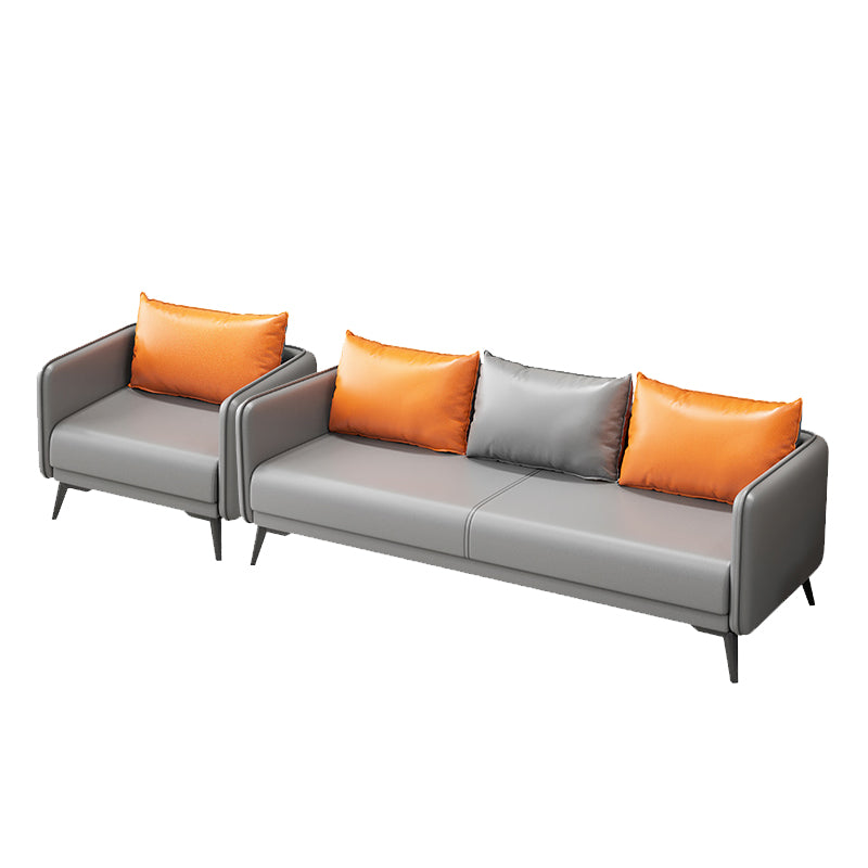 Tuxedo Arm Sofa 24.8" High Faux Leather/Genuine Leather Sofa with Pillows