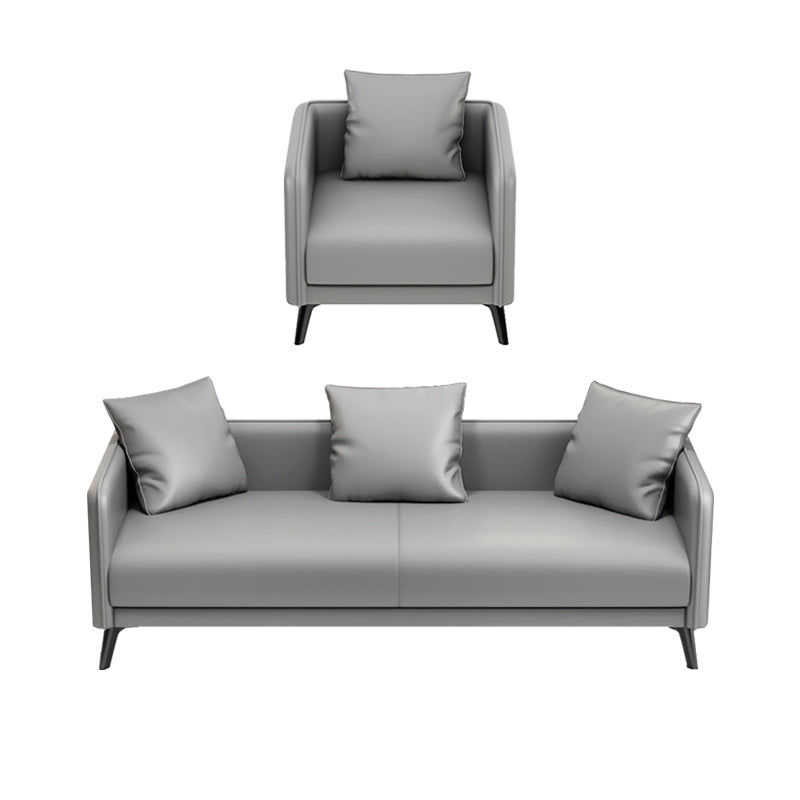 24.8" High Sofa Faux Leather/Genuine Leather Tuxedo Arm Sofa with Pillows 1-Seater Sofa with 3-Seater Sofa Faux Leather Clearhalo 'furn' 'furn_sofas' 'Furniture' 'Living Room Furniture' 'Sofa' 'sofas' 7438899