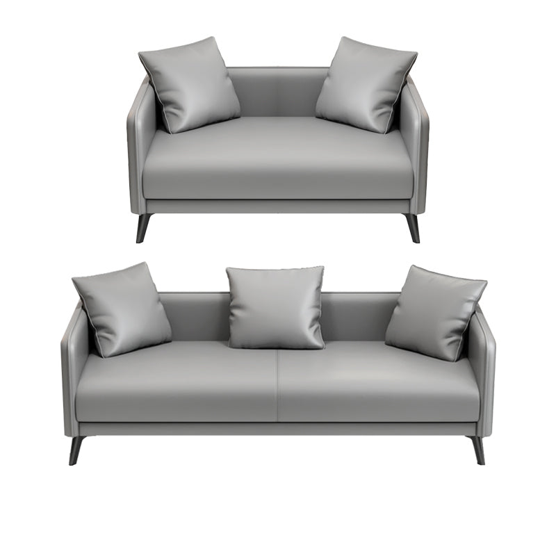 24.8" High Sofa Faux Leather/Genuine Leather Tuxedo Arm Sofa with Pillows 2-Seater Sofa & 3-Seater Sofa Faux Leather Clearhalo 'furn' 'furn_sofas' 'Furniture' 'Living Room Furniture' 'Sofa' 'sofas' 7438901