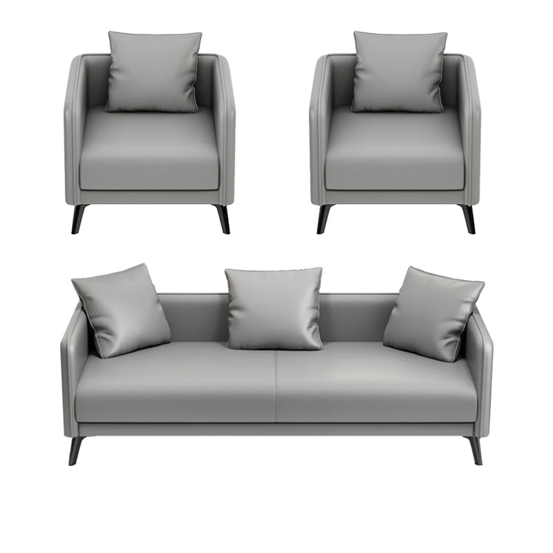 24.8" High Sofa Faux Leather/Genuine Leather Tuxedo Arm Sofa with Pillows 1-Seater Sofa & 1-Seater Sofa & 3-Seater Sofa Clearhalo 'furn' 'furn_sofas' 'Furniture' 'Living Room Furniture' 'Sofa' 'sofas' 7438903