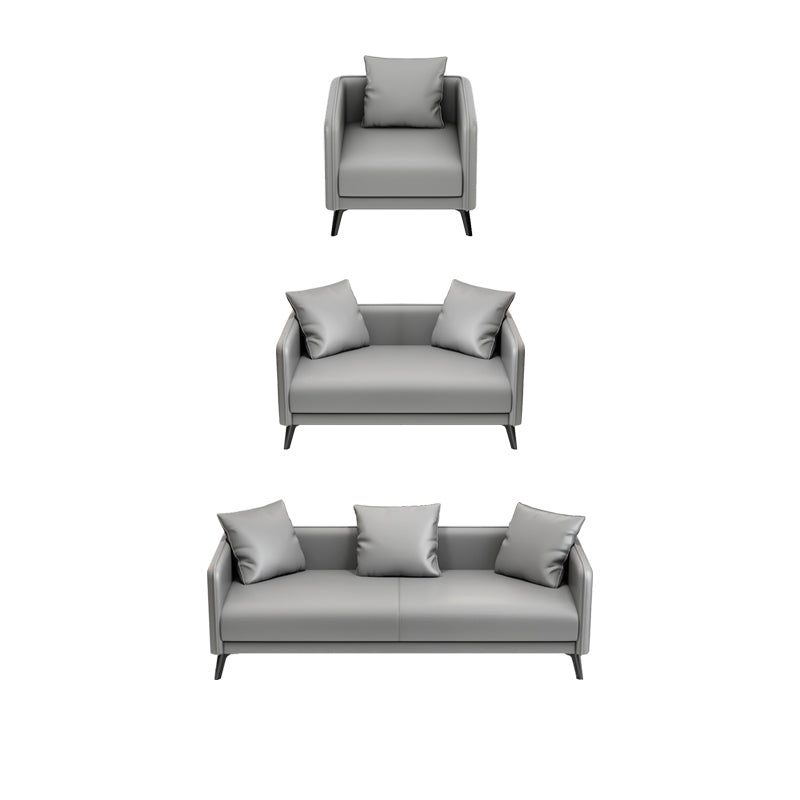 24.8" High Sofa Faux Leather/Genuine Leather Tuxedo Arm Sofa with Pillows 1-Seater Sofa & 2-Seater Sofa & 3-Seater Sofa Clearhalo 'furn' 'furn_sofas' 'Furniture' 'Living Room Furniture' 'Sofa' 'sofas' 7438905