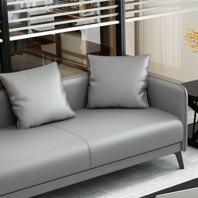 24.8" High Sofa Faux Leather/Genuine Leather Tuxedo Arm Sofa with Pillows Clearhalo 'furn' 'furn_sofas' 'Furniture' 'Living Room Furniture' 'Sofa' 'sofas' 7438908