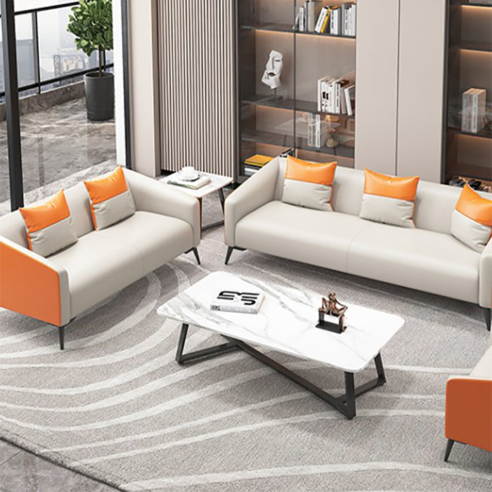 28.34" High Glam Sofa Faux Leather/Genuine Leather Tuxedo Arm Sofa