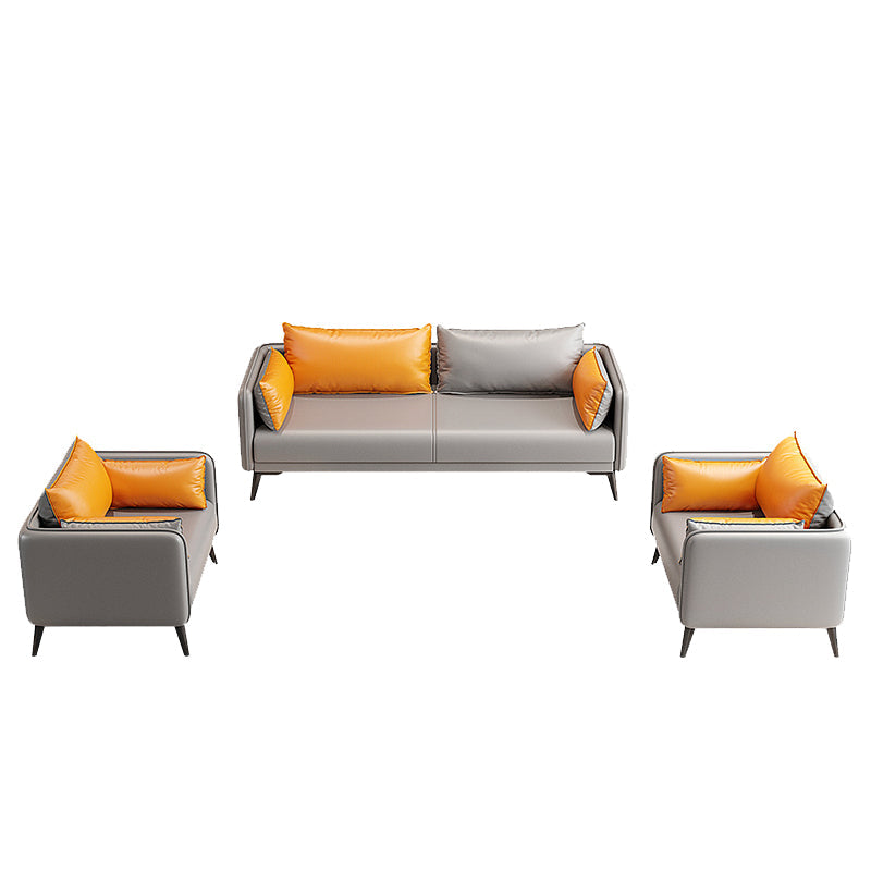 24,8 "Hochglamsofa Kunstleder/echter Ledertuxedo -Armsofa mit Kissen