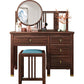 Traditional 4-Drawer Brown Solid Wood Dressing Table with Mirror Makeup Vanity Stool