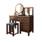 Traditional 4-Drawer Brown Solid Wood Dressing Table with Mirror Makeup Vanity Stool