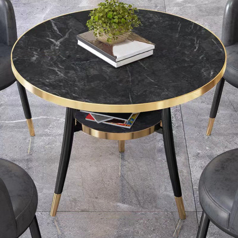 Modern Stone Storable Dining Table Metal Base for Dining Room Black-Gold Without Chairs Clearhalo 'Dining Tables & Seating' 'Dining Tables' 'dining_table' 'furn' 'furn_dining_table' 'Furniture' 'Kitchen & Dining Furniture' 7439236