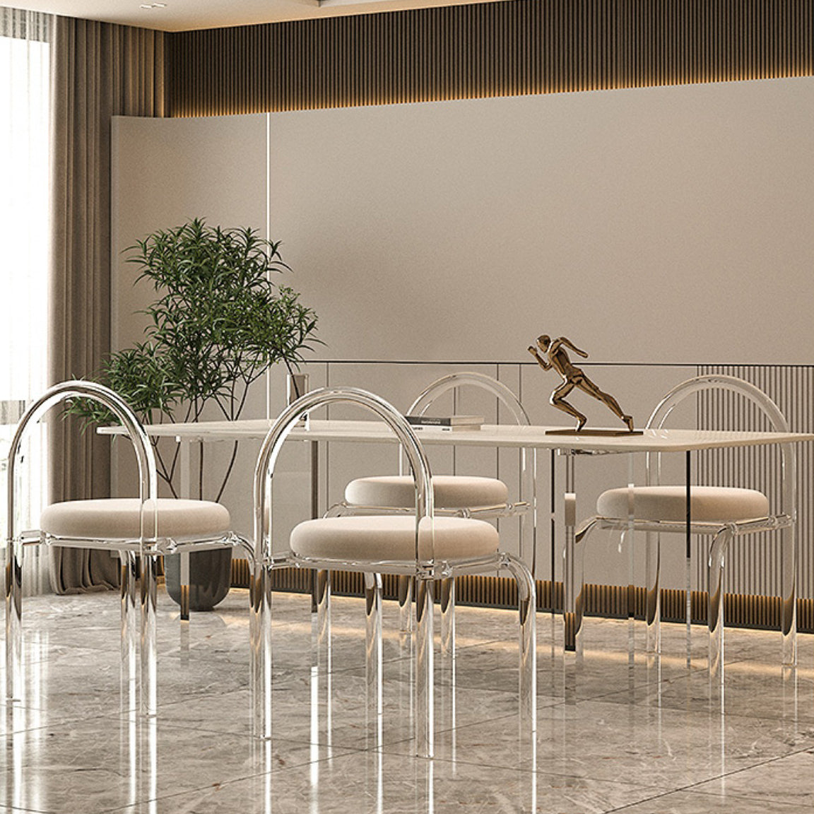 Moderne stenen rechthoekige eettafel van acryl onderstel voor eetkamer