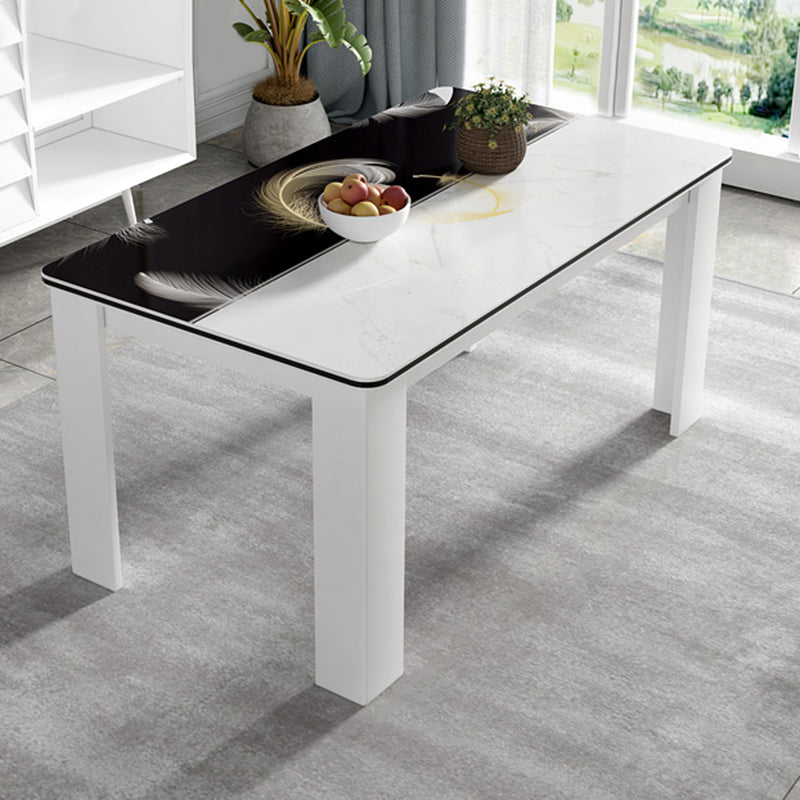 Tavolo da pranzo moderno rettangolare in legno con base in metallo per sala da pranzo