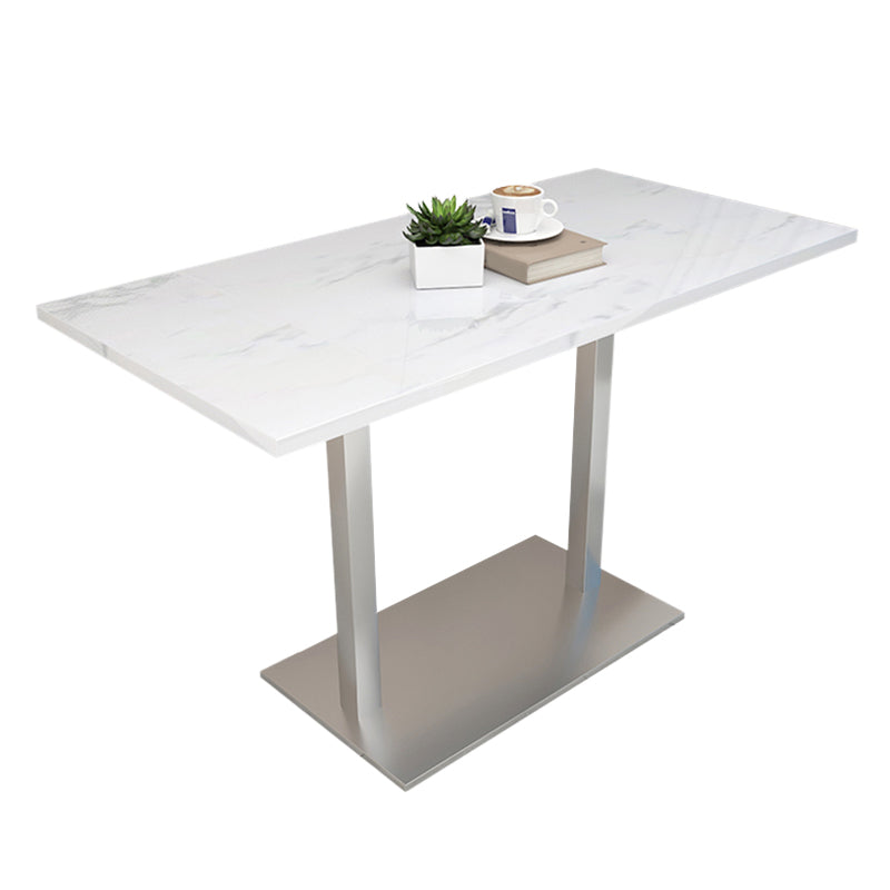 Mesa de comedor de piedra geométrica moderna con base metálica para comedor