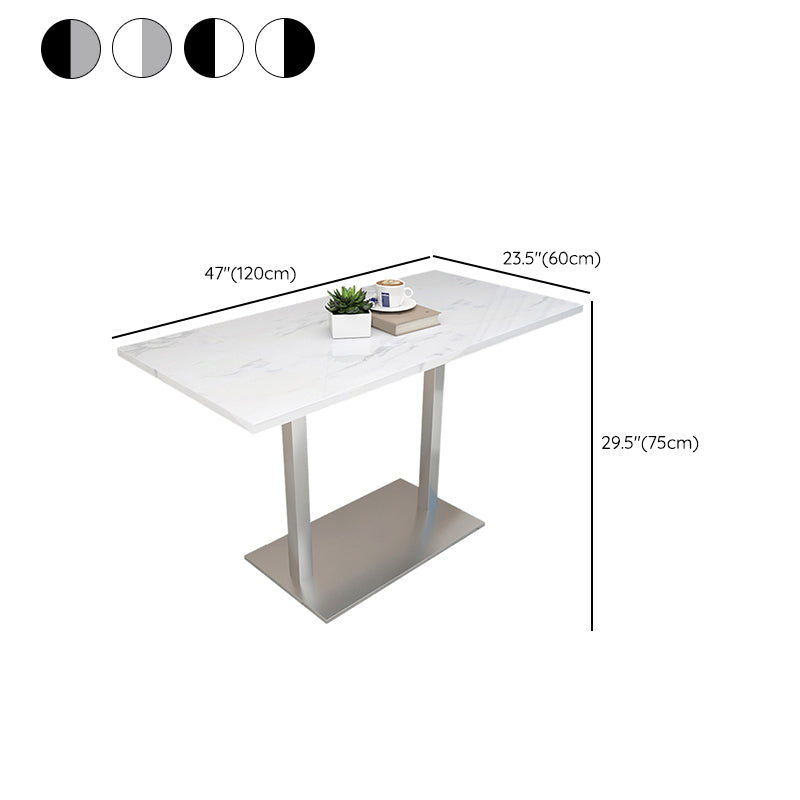 Mesa de comedor de piedra geométrica moderna con base metálica para comedor