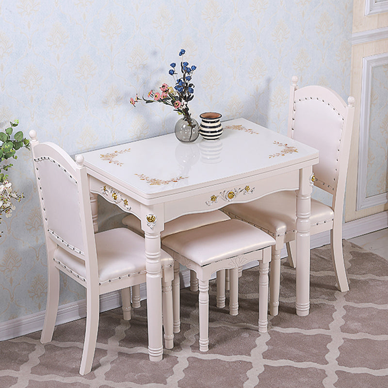White Extendable Dining Table Solid Wood Dining Table for Dining Room