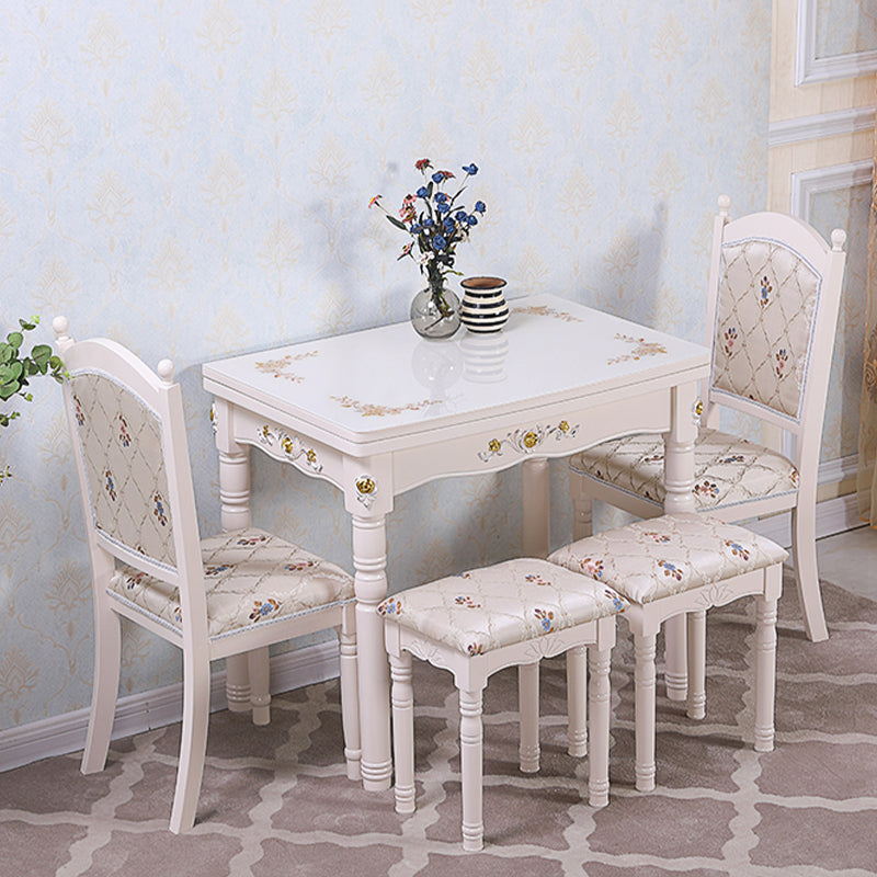 White Extendable Dining Table Solid Wood Dining Table for Dining Room
