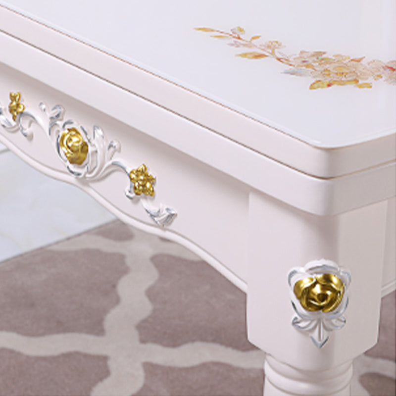 White Extendable Dining Table Solid Wood Dining Table for Dining Room