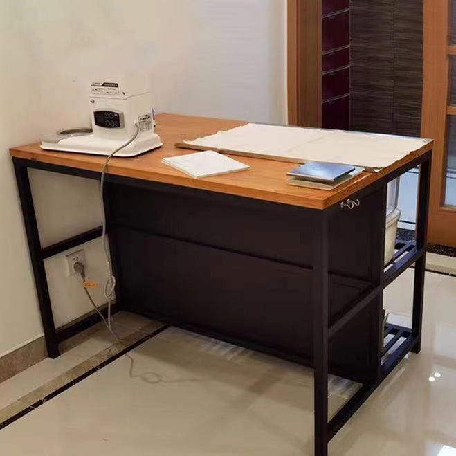 Wood Prep Table with Metal Base Rectangle Island Table for Kitchen