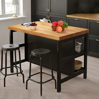 Wood Prep Table with Metal Base Rectangle Island Table for Kitchen
