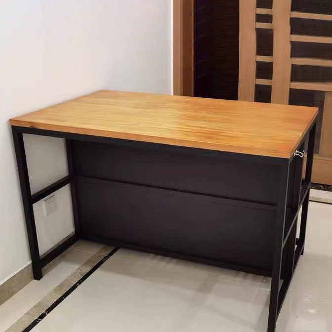 Mesa de preparación de madera sólida mesa de isla rectangular para sala de cocina