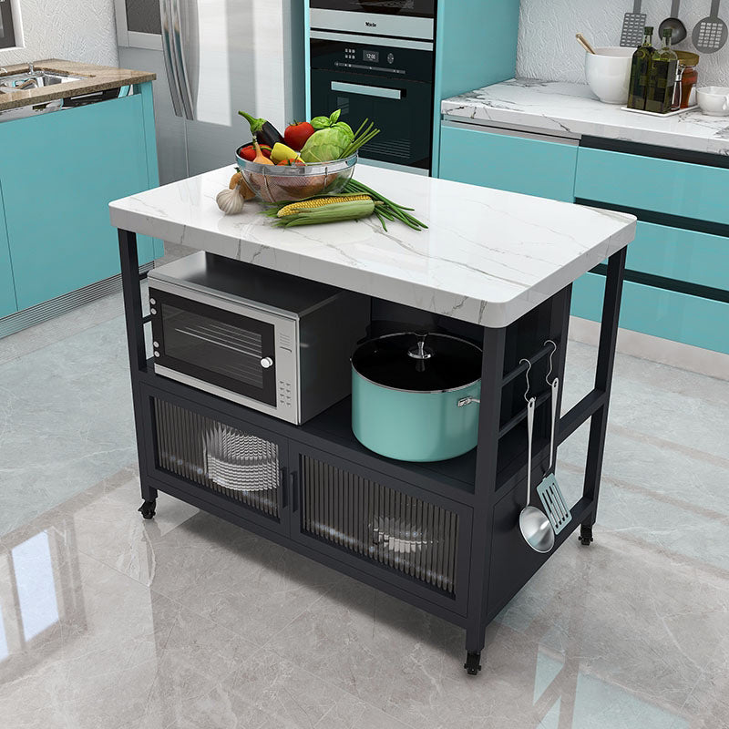 Marble Prep Table with Storage Modern Island Table for Kitchen Black Clearhalo 'furn' 'furn_kitchen_islands_carts' 'Furniture' 'Kitchen & Dining Furniture' 'Kitchen Islands & Carts' 'kitchen_islands_carts' 7439506