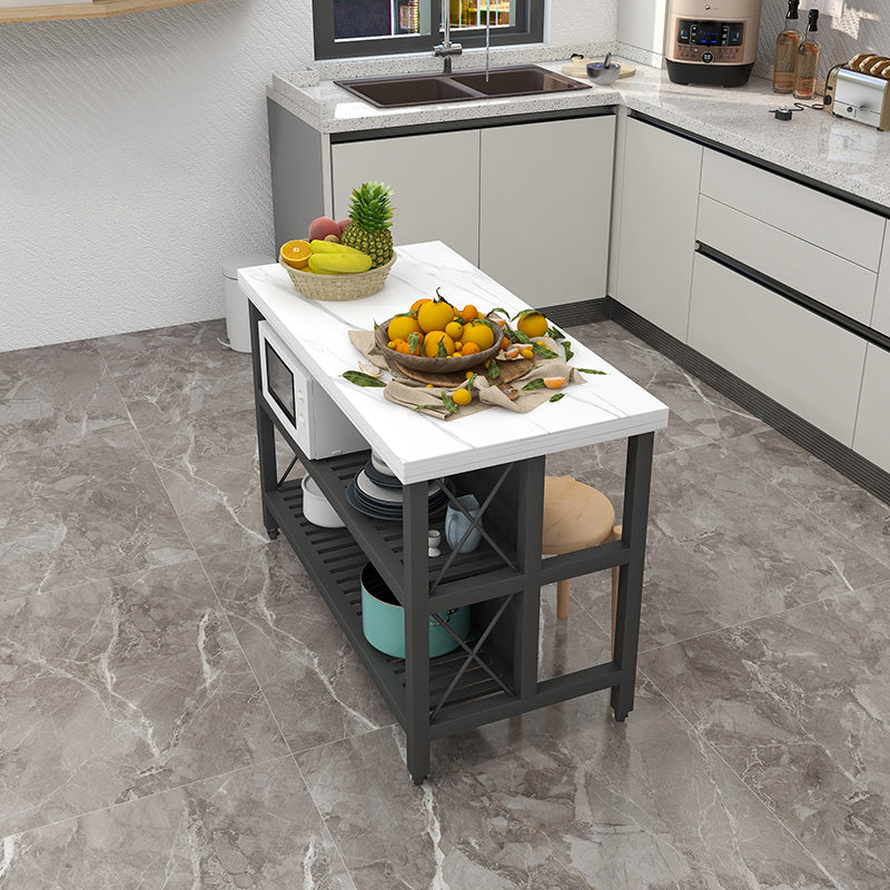 Modern Prep Table with Metal Base Rectangle Island Table for Kitchen