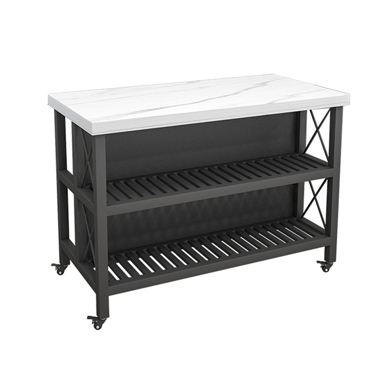 Modern Prep Table with Metal Base Rectangle Island Table for Kitchen