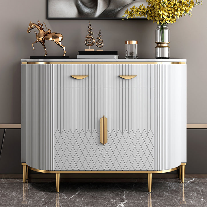 Glam Sideboard Marble Sideboard Cabinet with Doors for Kitchen 47"L x 16"W x 35"H Off-White Clearhalo 'buffet_sideboard' 'Buffets & Sideboards' 'furn' 'furn_buffet_sideboard' 'Furniture' 'Kitchen & Dining Furniture' 7439686