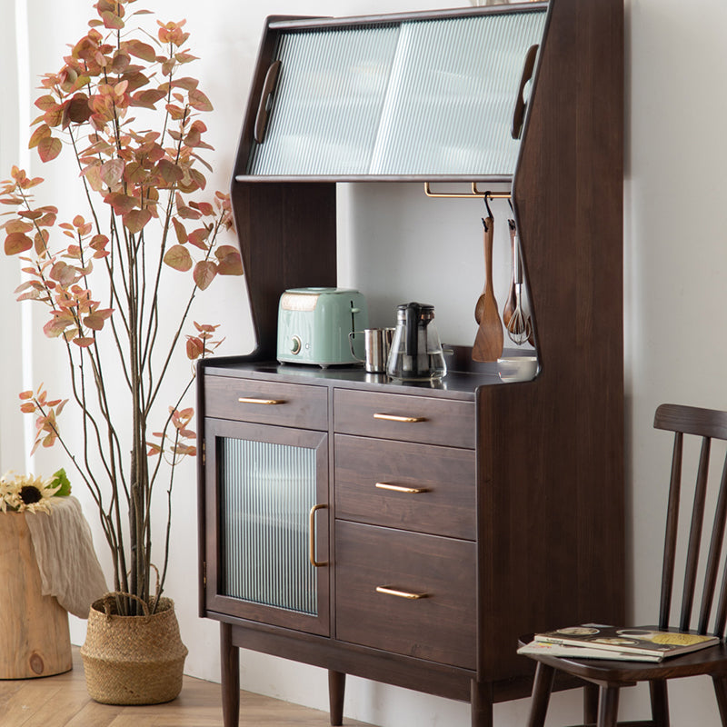 Contemporary Dining Hutch Pine Glass Doors Storage Cabinet for Dining Room Clearhalo 'Display & China Cabinets' 'display_china_cabinets' 'furn' 'furn_display_china_cabinets' 'Furniture' 'Kitchen & Dining Furniture' 7439755
