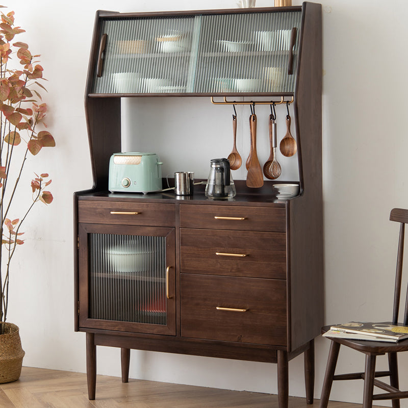 Contemporary Dining Hutch Pine Glass Doors Storage Cabinet for Dining Room Clearhalo 'Display & China Cabinets' 'display_china_cabinets' 'furn' 'furn_display_china_cabinets' 'Furniture' 'Kitchen & Dining Furniture' 7439756