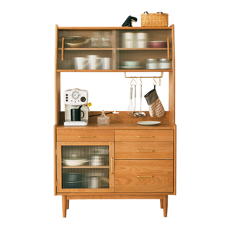 Contemporary Dining Hutch Pine Glass Doors Storage Cabinet for Dining Room Clearhalo 'Display & China Cabinets' 'display_china_cabinets' 'furn' 'furn_display_china_cabinets' 'Furniture' 'Kitchen & Dining Furniture' 7439757