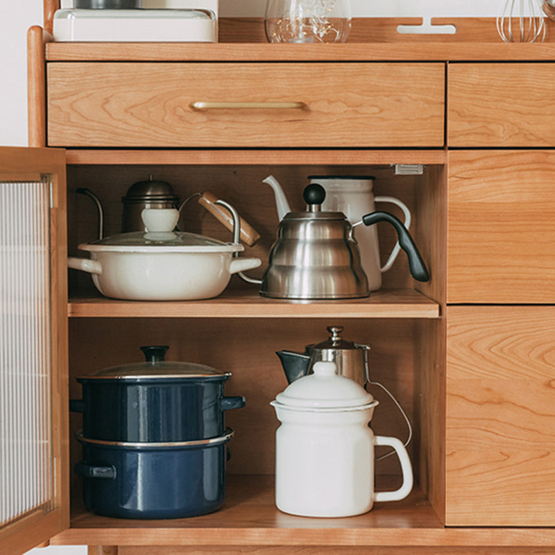 Contemporary Dining Hutch Pine Glass Doors Storage Cabinet for Dining Room Clearhalo 'Display & China Cabinets' 'display_china_cabinets' 'furn' 'furn_display_china_cabinets' 'Furniture' 'Kitchen & Dining Furniture' 7439760