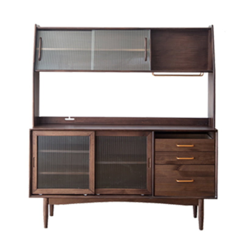 Contemporary Glass Doors Dining Hutch Pine Storage Cabinet for Living Room Nut-Brown Clearhalo 'Display & China Cabinets' 'display_china_cabinets' 'furn' 'furn_display_china_cabinets' 'Furniture' 'Kitchen & Dining Furniture' 7439766