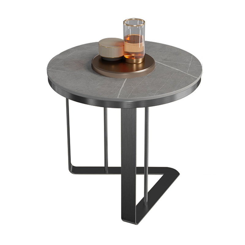 Glam Metal C-shape Side Table Round Stone Top Sofa Side End Table Black 1 Clearhalo 'Coffee & Accent Tables' 'End & Side Tables' 'end_side_tables' 'furn' 'furn_end_side_tables' 'Furniture' 'Living Room Furniture' 7442609