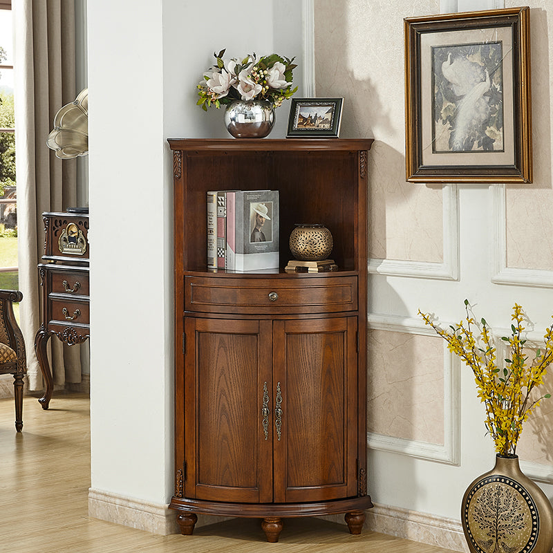 Mid-century Modern 1- Door Wood Cabinet in Brown Corner Cabinet with Shelf 20"L x 20"W x 55"H Clearhalo 'Cabinets & Chests' 'cabinets_chests' 'furn' 'furn_cabinets_chests' 'Furniture' 'Living Room Furniture' 7442879