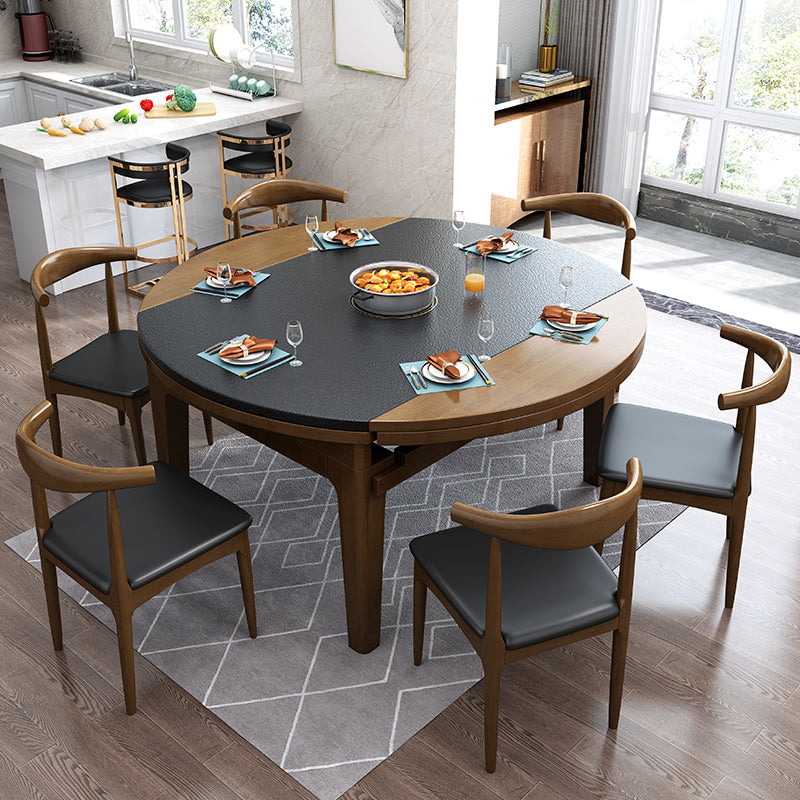 Modern Stone Scalable Dining Table Rubber Wood Legs for Dining Room Clearhalo 'Dining Tables & Seating' 'Dining Tables' 'dining_table' 'furn' 'furn_dining_table' 'Furniture' 'Kitchen & Dining Furniture' 7443139