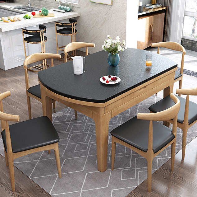 Modern Stone Scalable Dining Table Rubber Wood Legs for Dining Room Natural Without Chairs Clearhalo 'Dining Tables & Seating' 'Dining Tables' 'dining_table' 'furn' 'furn_dining_table' 'Furniture' 'Kitchen & Dining Furniture' 7443145