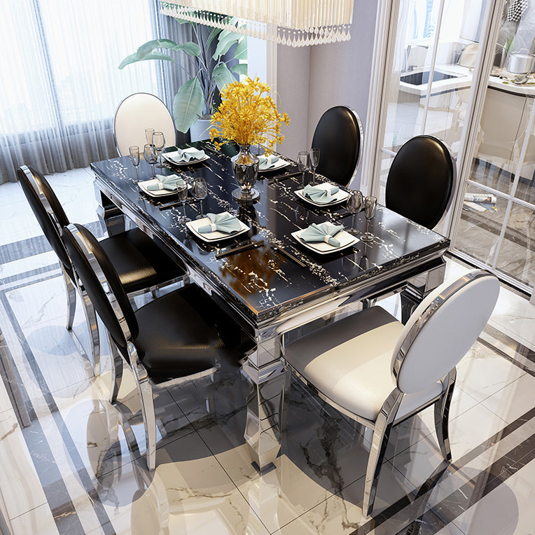 4 Legs Dining Table Victorian Style Rectangle Marble Dinette Table Black Without Chairs Clearhalo 'Dining Tables & Seating' 'Dining Tables' 'dining_table' 'furn' 'furn_dining_table' 'Furniture' 'Kitchen & Dining Furniture' 7443171