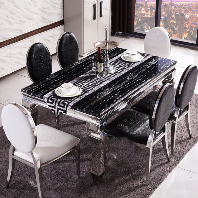 4 Legs Dining Table Victorian Style Rectangle Marble Dinette Table Clearhalo 'Dining Tables & Seating' 'Dining Tables' 'dining_table' 'furn' 'furn_dining_table' 'Furniture' 'Kitchen & Dining Furniture' 7443172