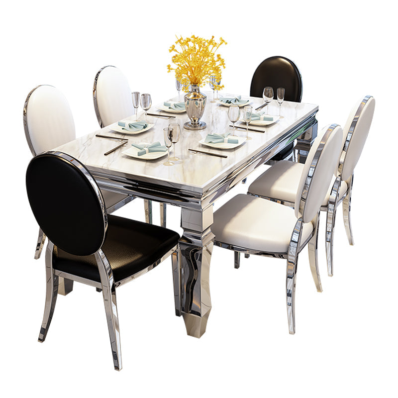4 Legs Dining Table Victorian Style Rectangle Marble Dinette Table White Without Chairs Clearhalo 'Dining Tables & Seating' 'Dining Tables' 'dining_table' 'furn' 'furn_dining_table' 'Furniture' 'Kitchen & Dining Furniture' 7443174