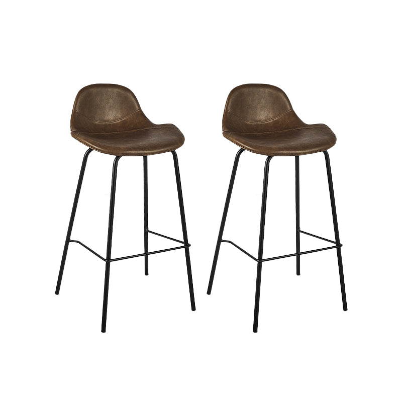 Modern Faux Leather Counter Stool Low Back Barstool with Metal Legs