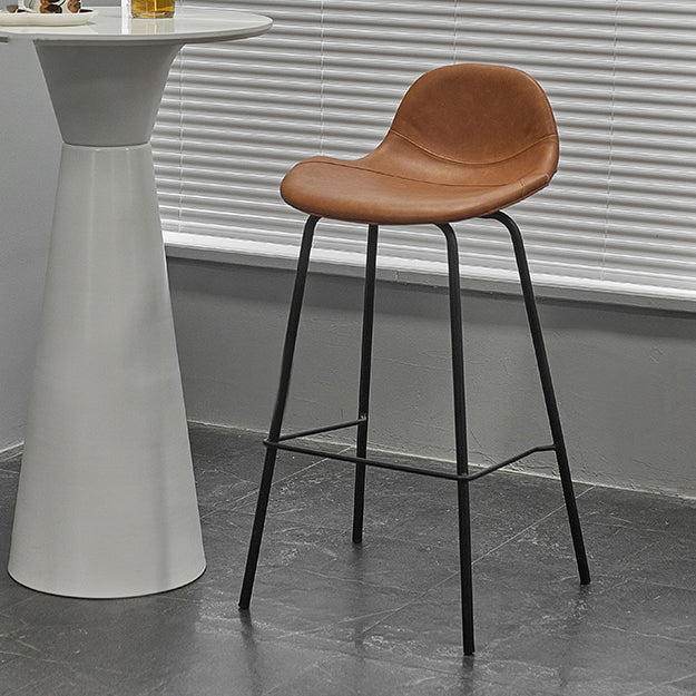 Modern Faux Leather Counter Stool Low Back Barstool with Metal Legs